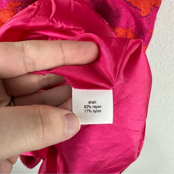 Hutch Hot Pink Orange Floral High Neck Peplum Hem Dress Size 4 - Picture 4 of 5
